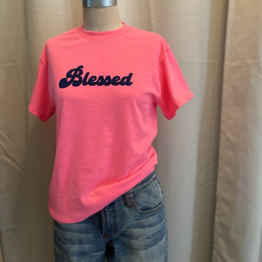 Pink T shirt with Blessed